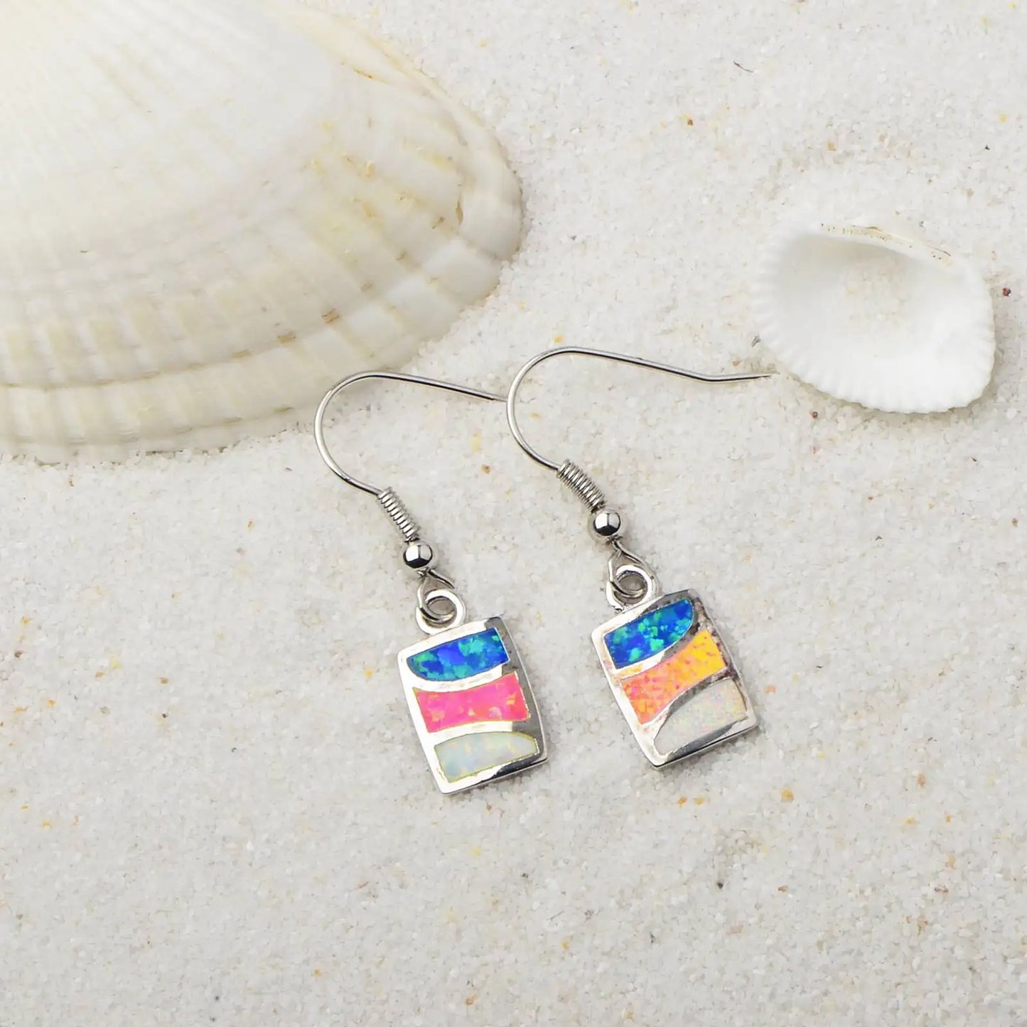 Tiktok Ins Viral Gradient Opal Drop Earrings | Colorful Square Gem Dangle Jewelry Wholesale