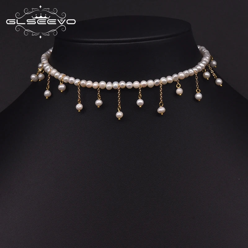 Handmade Beaded Tassel Choker Necklace for Best Friend Natural Freshwater Pearl Luxury Jewelry