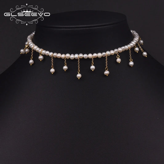 Handmade Beaded Tassel Choker Necklace for Best Friend Natural Freshwater Pearl Luxury Jewelry