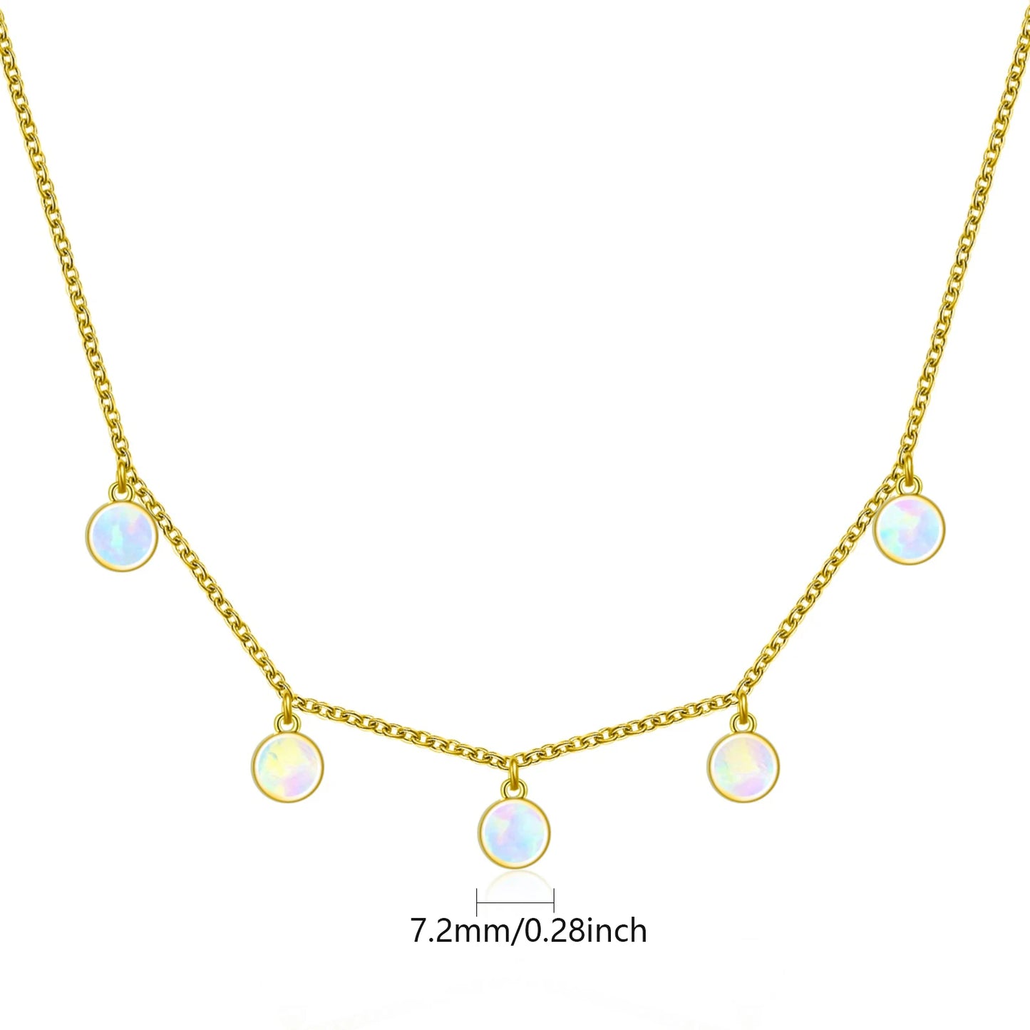 Aobao Rose Gold Silver Plated Opal Sweater Chain Minimalist Round Necklace