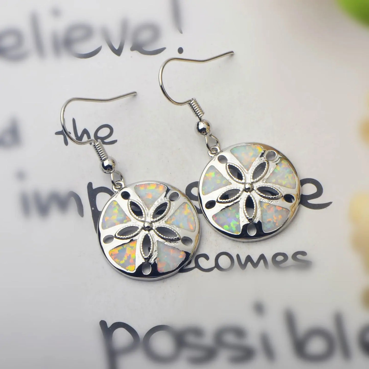 Geometric Opal Drop Earrings - Blue Fire Opal Solitaire & CZ Accent Design | Elegant Formal Jewelry Bulk Gifts