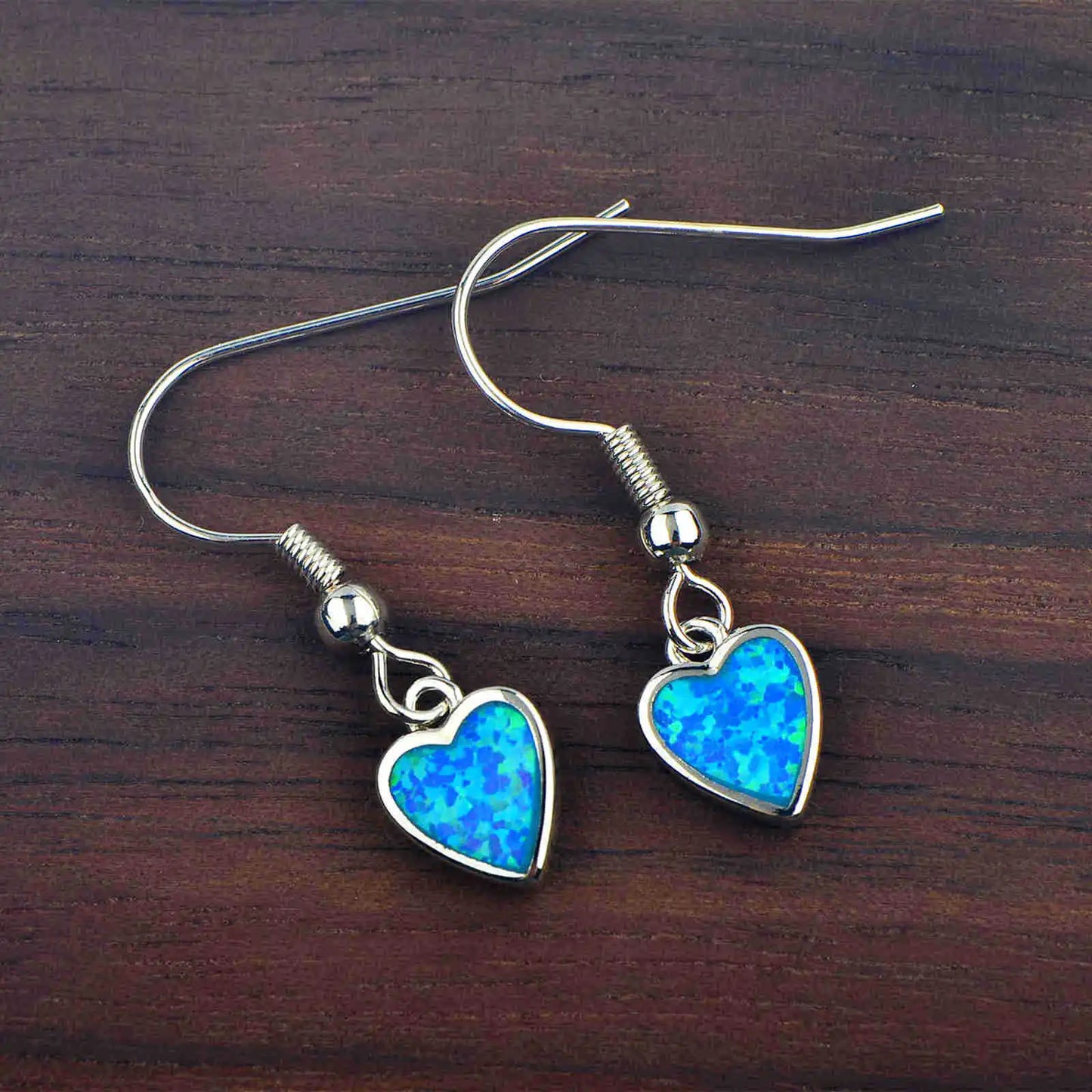 Fresh & Dainty Brass Blue Opal Heart Bohemian Christian Pendant Earrings Love Shaped Ins TikTok Hot Jewelry