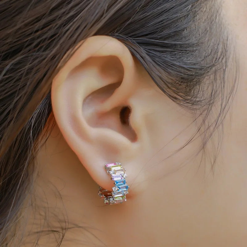 Gemfiori Irregular Geometry Color Zirconia Necklace S925 Silver Set Rainbow Zirconia Earrings Simple Fashion Set