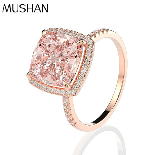 MuShan Jewelry Factory New 5 Carat Sterling Silver Morgan Pink Fat Square 10*10 High Carbon Diamond Ring Exudes Sense of Luxury