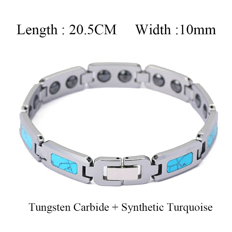 Tungsten Turquoise Bracelet for Men Magnetic Therapy Link Wristband Waterproof Scratch Resistant Luxury Jewelry Gift