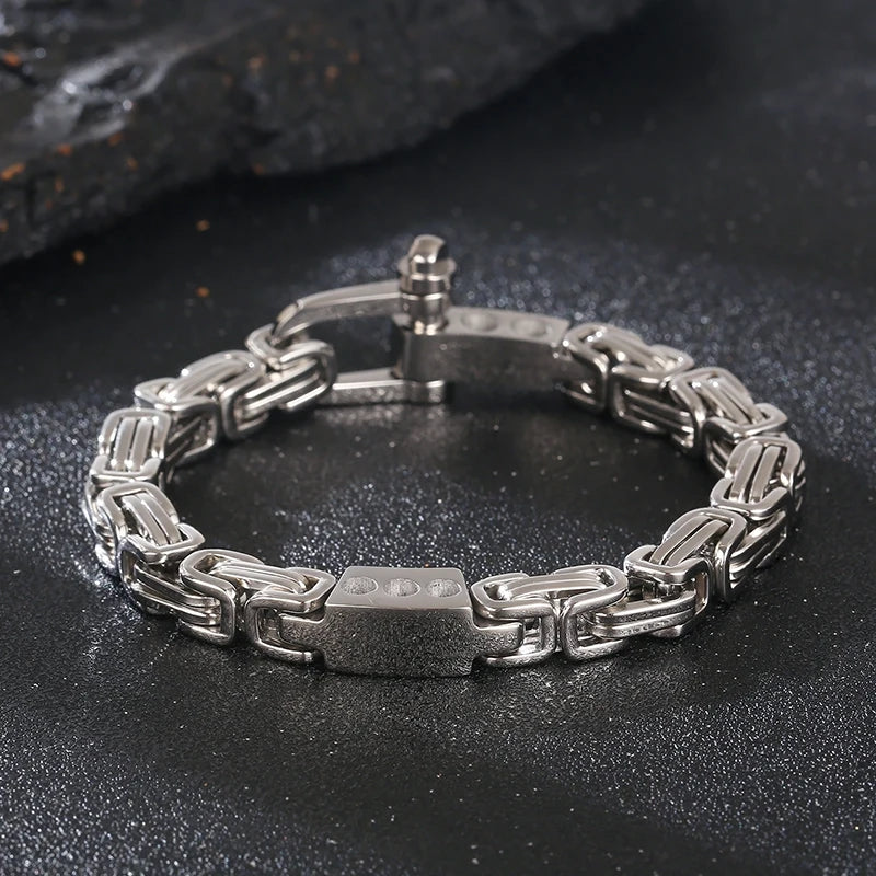 KALEN Trendy Unisex Gold/Silver/Black Stainless Steel Byzantine Links Bracelet With Bolt Clasp