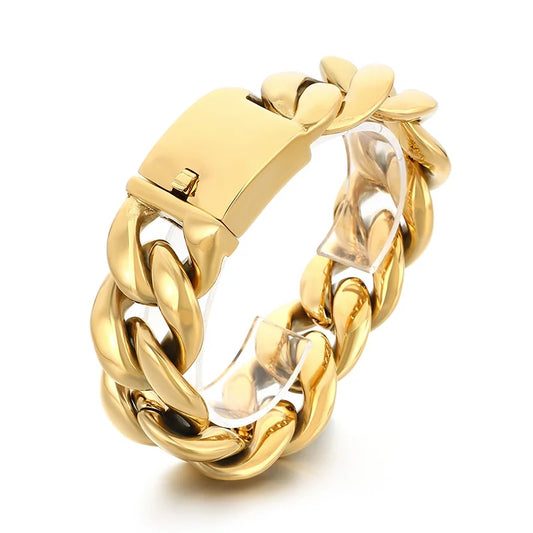 REBEL 25mm/30mm Fashion Bracelets Men Stainless Steel Cuban Link Bracelet Bangle