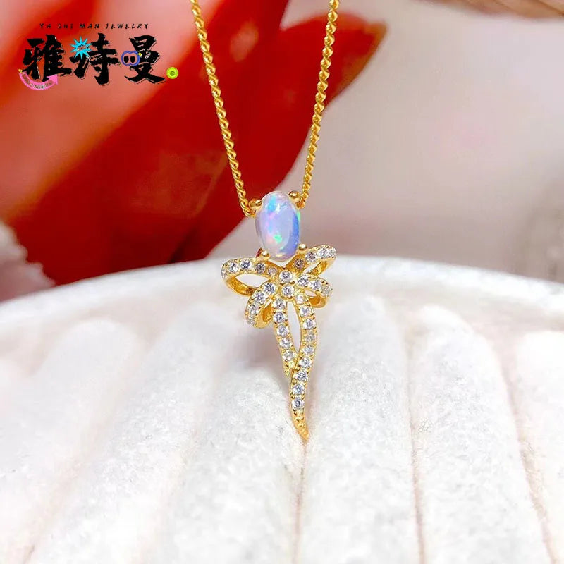 Gioiellieri Classic 925 Sterling Silver Gold Plated Indian Natural Opal Wedding Jewelry Set Women Bridal Party Engagement Outfit