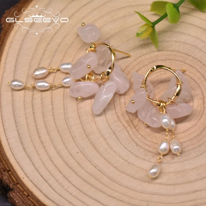 Pink Crystal Earrings Party Gift Freshwater Pearl Drop Earrings Ear Pin 925 Sterling Silver Fine Jewelry  Earrings Bulk