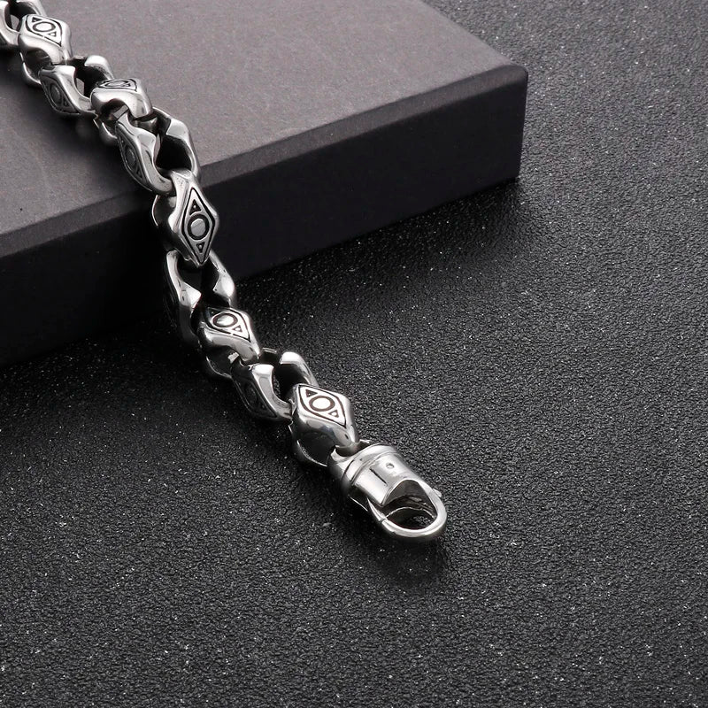 KALEN 230mm Men Punk Mysterious Stainless Steel Links Bracelet