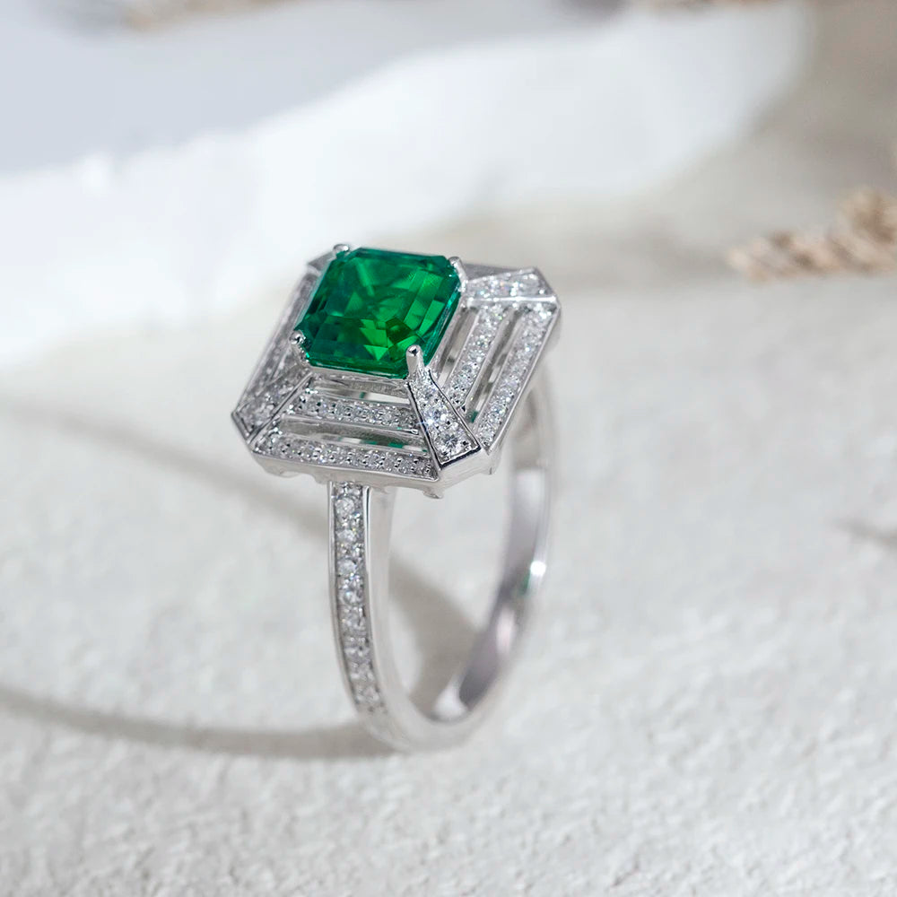 Messi Jewelry MSR-1605 Fashion Designed 925 Silver Lab Grown Emerald Ring