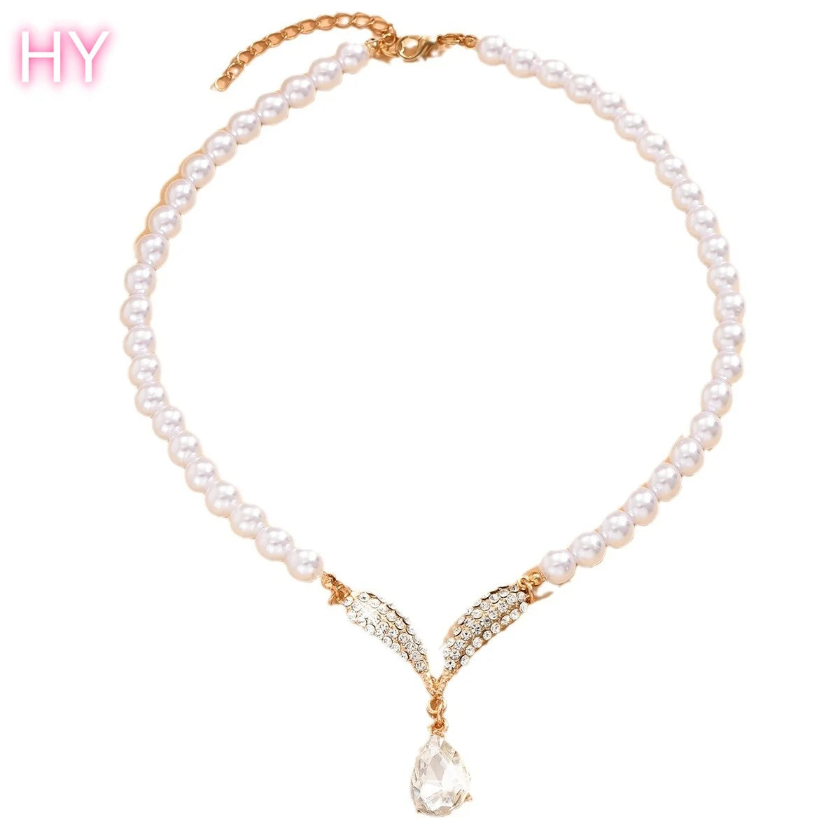 HY  Factory Wholesale Custom Korean Version Imitation Pearl Necklace Earrings] Bridal Accessory Temperament Two-piece Set