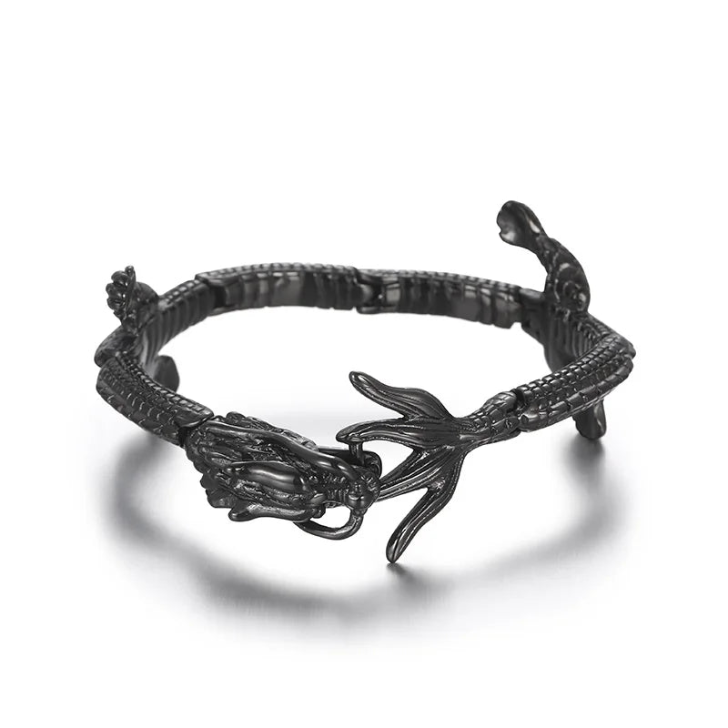 KALEN Men Punk Vivid Stainless Steel Robust Chinese Dragon Links Bracelet