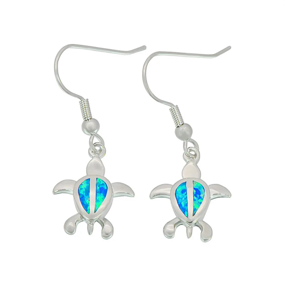 Cute Little Turtle Blue Opal Earrings  Iridescent Ocean Minimalist Earrings