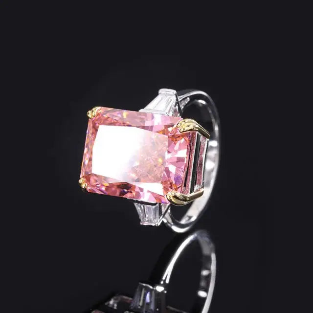 S&S Papalacha Pink CZ 925 Silver Jewellery Set | Rectangle Cut Necklace, Earrings & Ring | S&S Collection