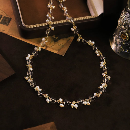 Natural Freshwater Pearl Glass Beaded Necklace for Daily Office Wedding Party Jewelry Gift Dainty Pearl Necklace Fashion Jewelry