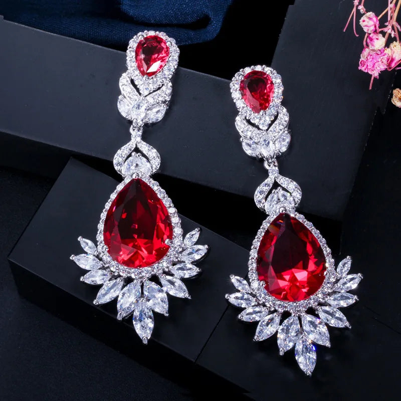 XOTICA Bridal Jewelry Zirconia Oval Cut Claw Setting Drop Earrings Platinum Plated Alloy Geometric Trendy for Women Wedding Gift