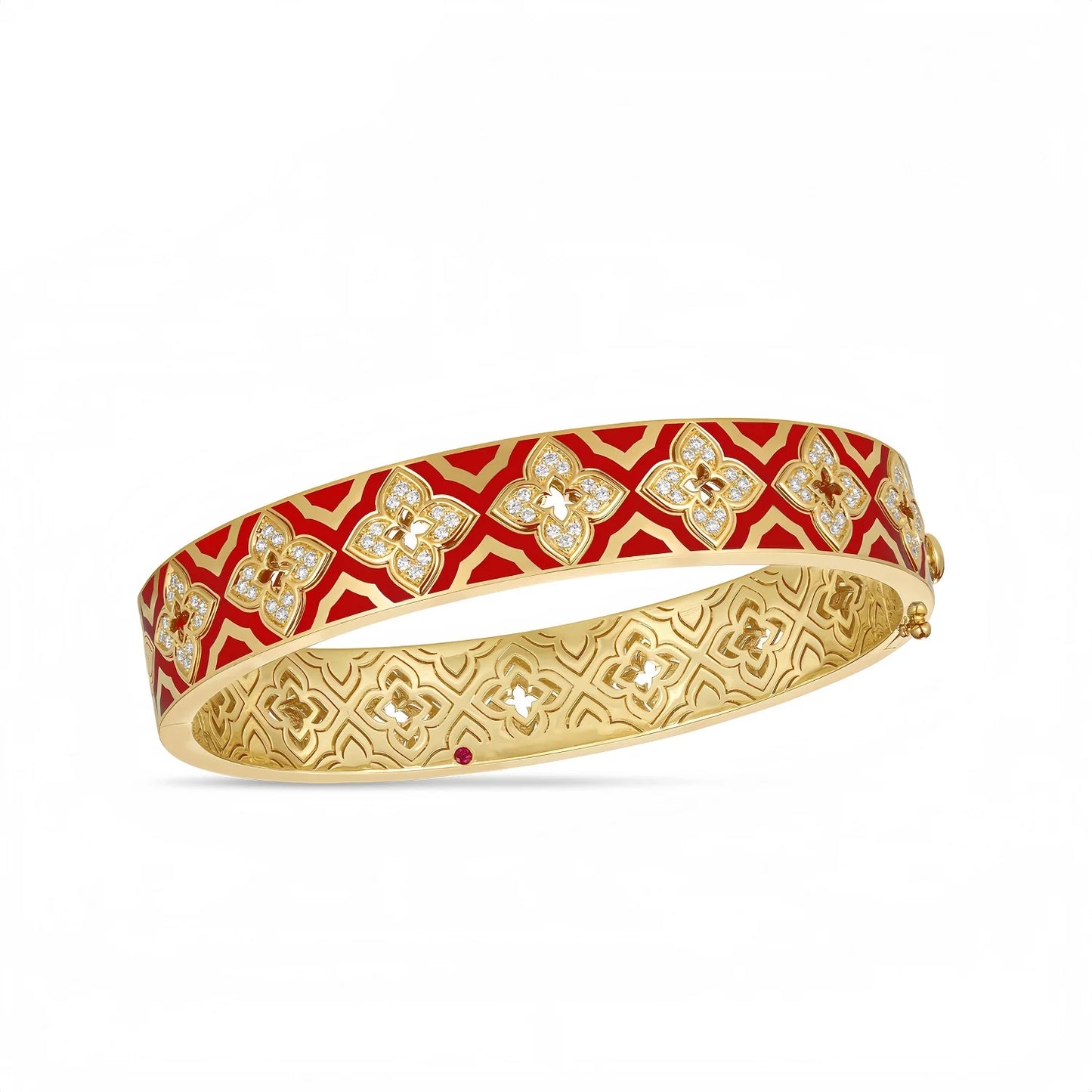 MUSHAN Jewelry Factory Luxury Designer 18K Gold Plated 925 Silver Bangles High Carbon Diamond Red Enamel Flowers Bangle Women