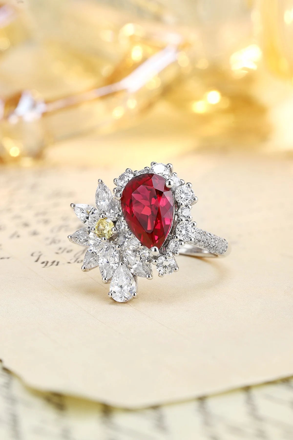 Gemfiori Jewelry Trendy High Quality S925 Silver Cultivated Ruby Ring Unisex Engagement Ring for Wedding Party or Gift