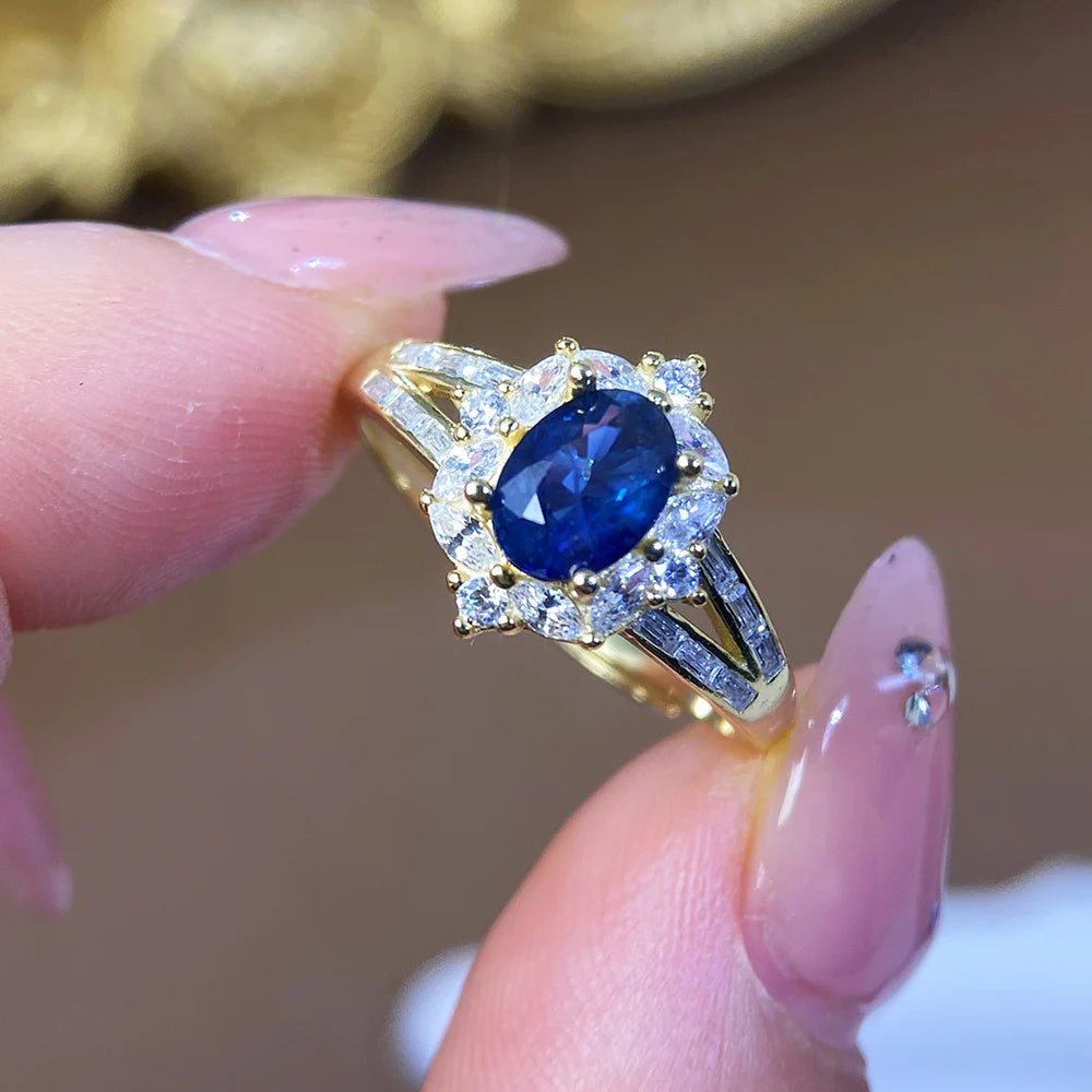 Gioiellieri High Quality Natural Blue Sapphire Ring S925 Silver Setting Minimalist Design Gemstone Jewelry Fashion Women's Accessory Gold