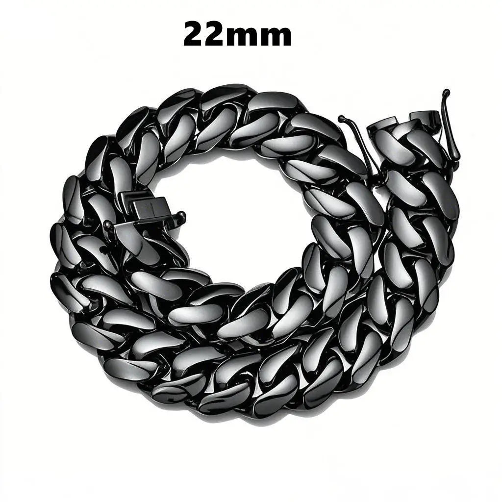 REBEL Fashion Stainless Steel Jewelry Hip Hop Black Gun Plated Heavy Thick Chunky Stainless Steel Men's Cuban Link Chain Bracelet