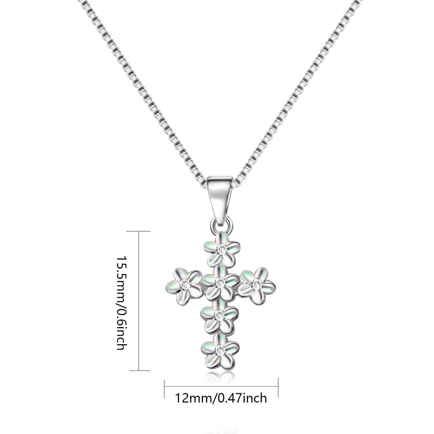 Flower Cross Pendant | Silver Christian Fashion Necklace