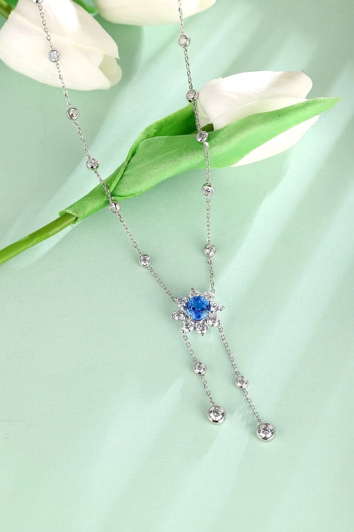 Gemfiori Anster 925 Sterling Silver High-quality Cultivated Cobalt Spinel Necklace - Suitable for Parties or As a Gift
