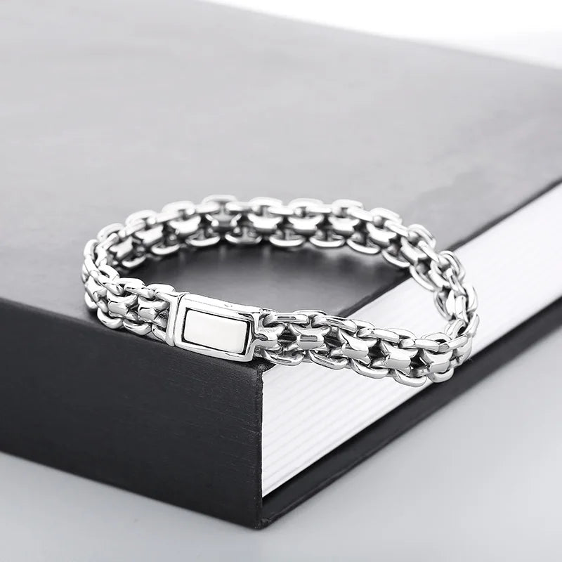 KALEN 220mm Men Casual Stainless Steel Double Chain Links Bracelet