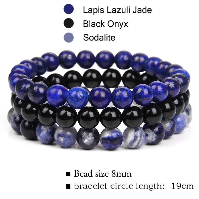 Gemfiori 8mm Natural Garnet Stone Bracelet Set 3pcs/set Rose Quartz Rose Turquoise Hematite Amethyst Bracelet Men's and Women's Jewelry
