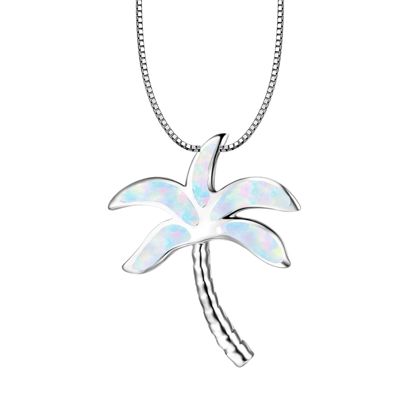 Coconut Palm Silver Plated Copper Alloy Opal Lariat Necklace for Women Aobao