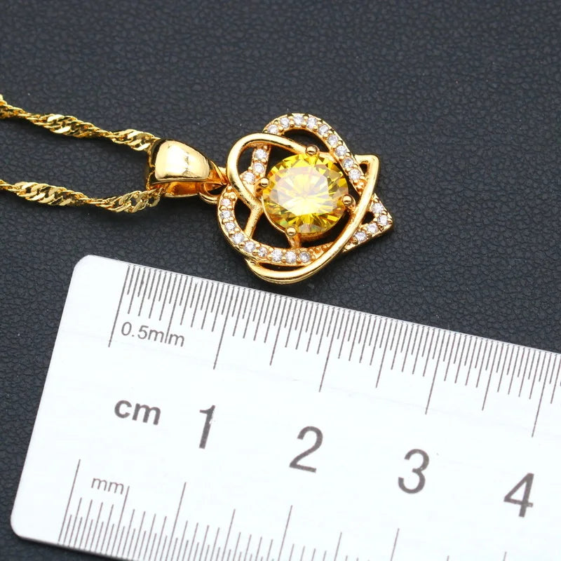 XOTICA Gold Plated Zirconia Heart Design Bridal Sets for Women Includes Earrings Pendant Necklace Ring for Wedding Party Made Alloy