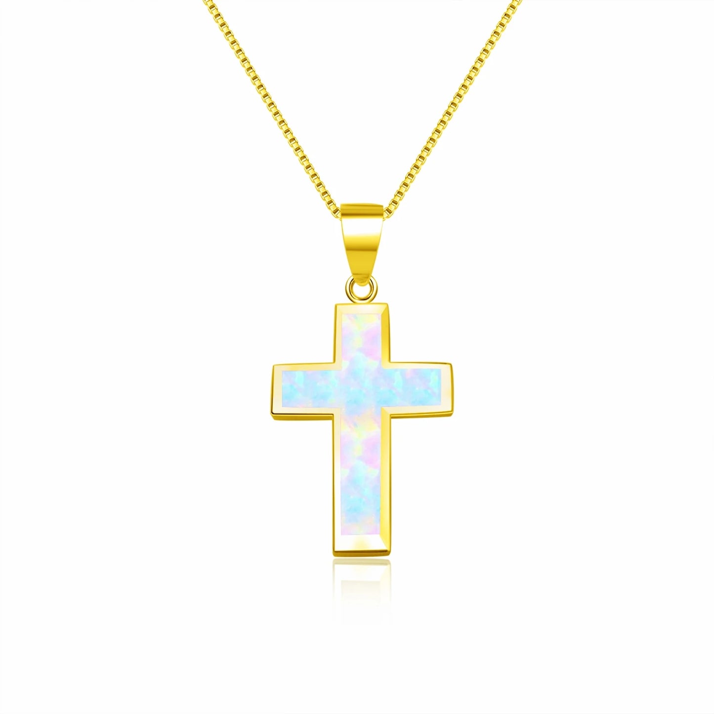 Blue Opal Cross Pendant | Silver Christian Jewelry Necklace