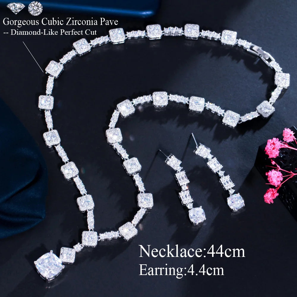 Classic Square Cut Yellow Cubic Zirconia Stone Wedding Necklace Earrings Dubai Nigerian CZ Bridal Jewelry Sets