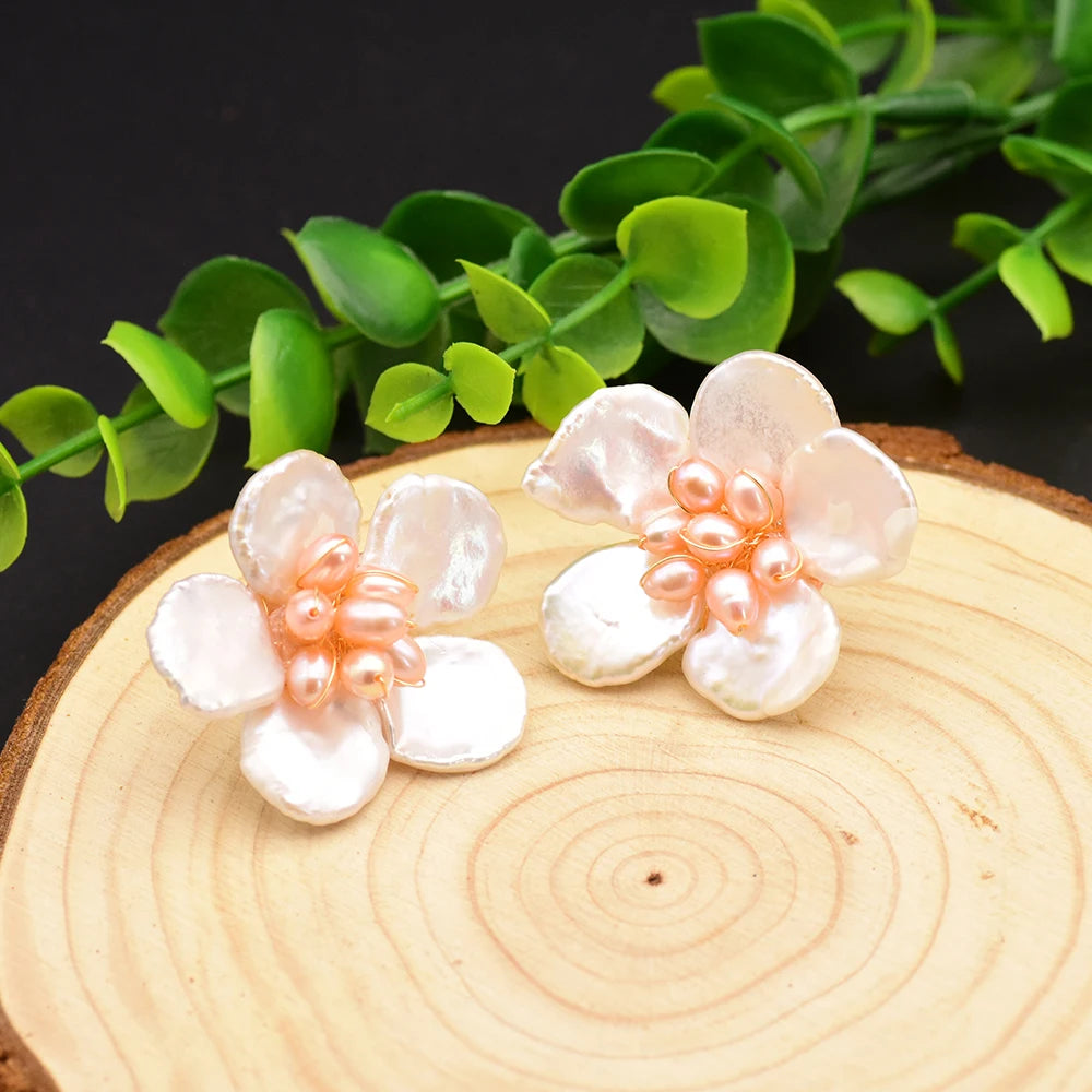 New Jewelry Yiwu Wholesale Natural Baroque Pearl Stud for Women Flower Earrings Korean Wholesale Bulk 18K Gold Plated Jewelry