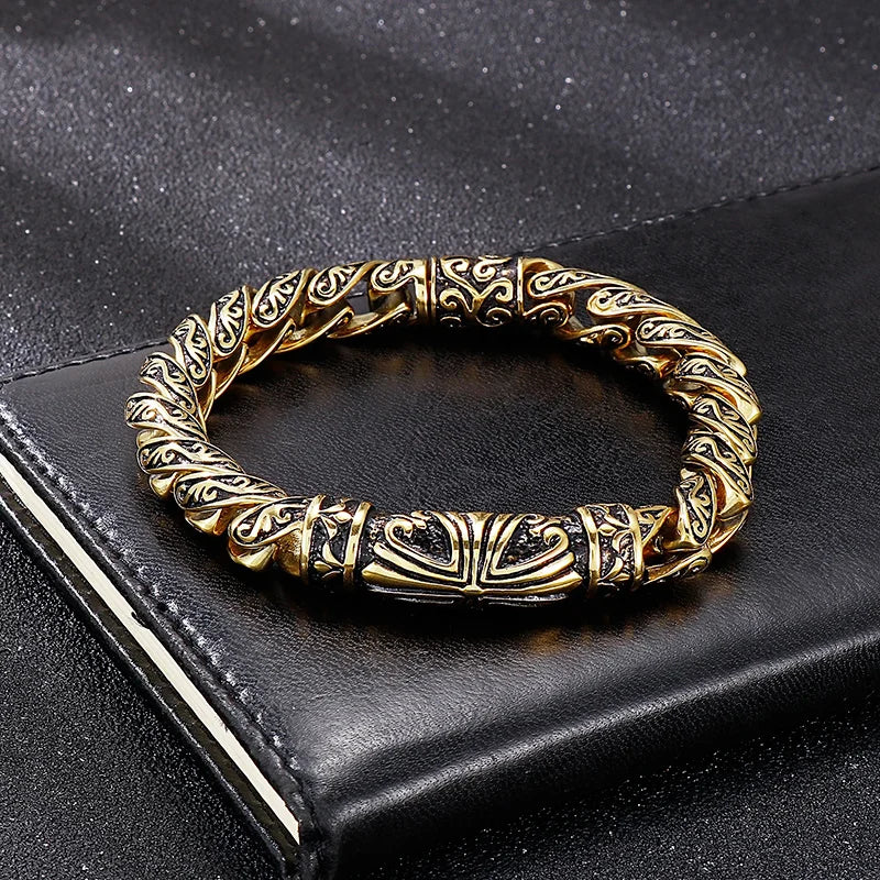 KALEN Personality Retro Cast Totem Pattern Bracelet Homme Men Stainless Steel Jewelry Bracelets Bangles for Men