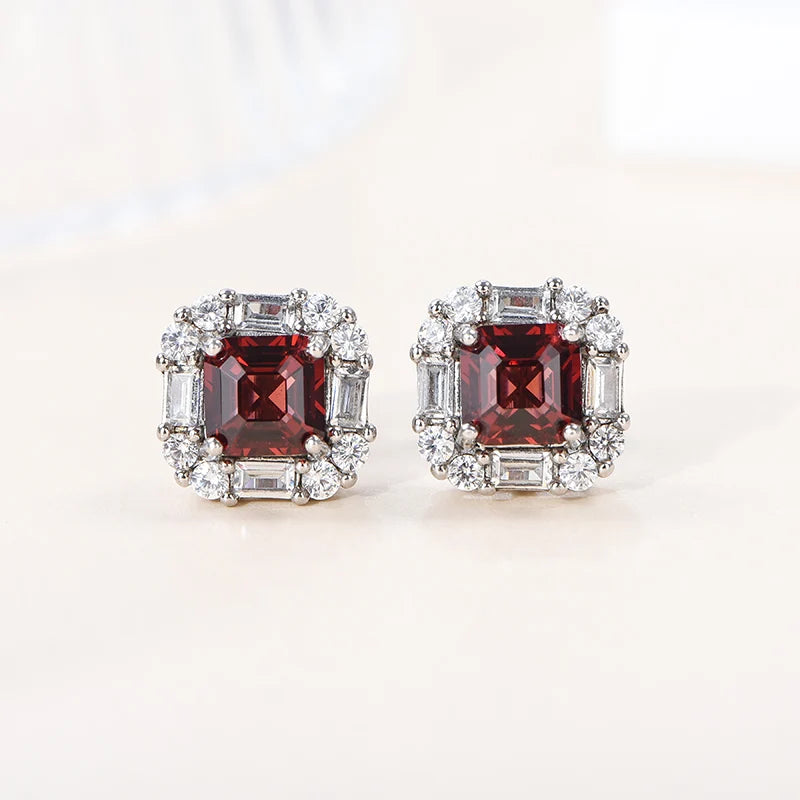 Gioiellieri Natural Garnet Stud Earrings for Women, 925 Sterling Silver Hypoallergenic Ear Jewelry