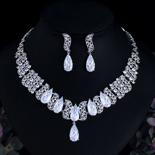 Cubic Zirconia Green Wedding Bridal Jewelry Set for Women