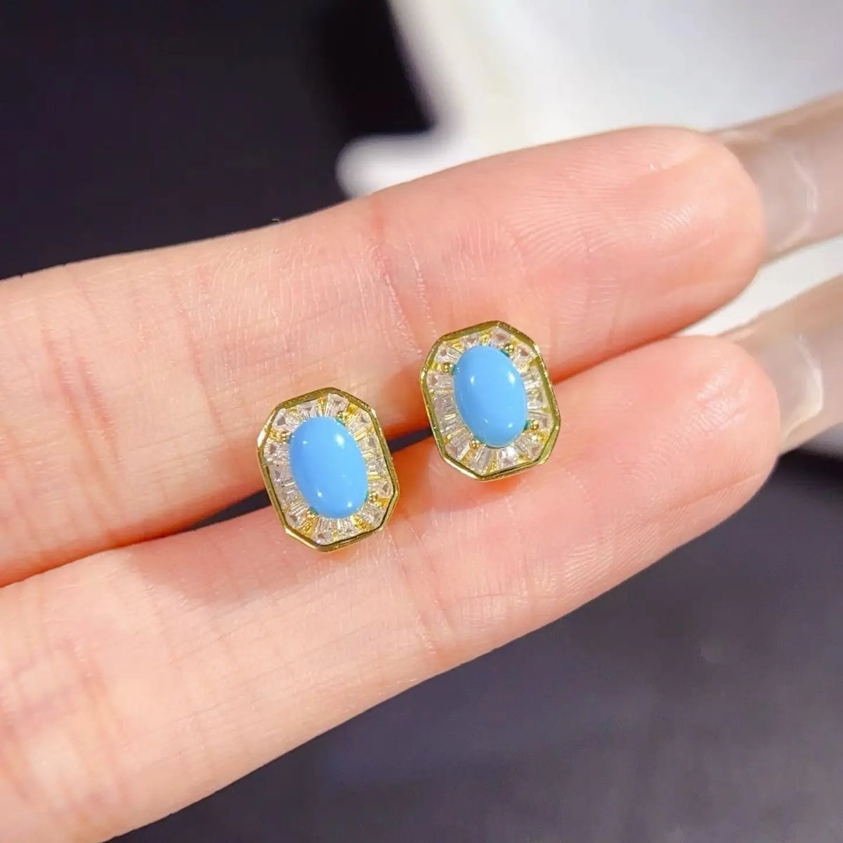 Gioiellieri Natural Turquoise Earrings 925 Sterling Silver December Birthstone Fine Jewelry Set for Women Sky Blue Cabochon Stud Dangle
