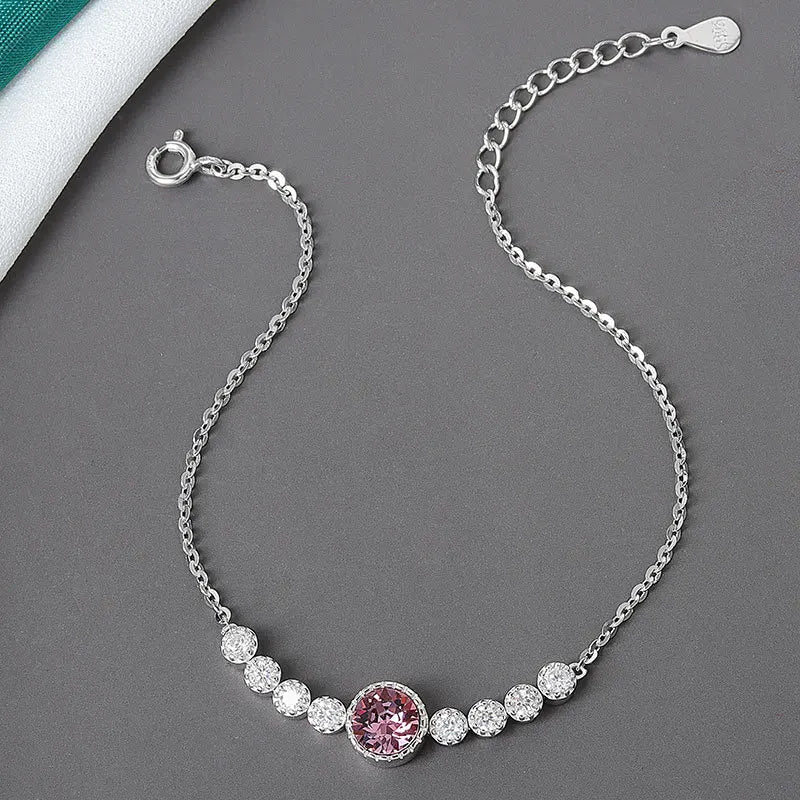 Fine Jewelry 925 Sterling Silver Marine Heart Jewelry Set Light Luxury Colorful Diamond Necklace Earring Bracelet 3 Piece Set