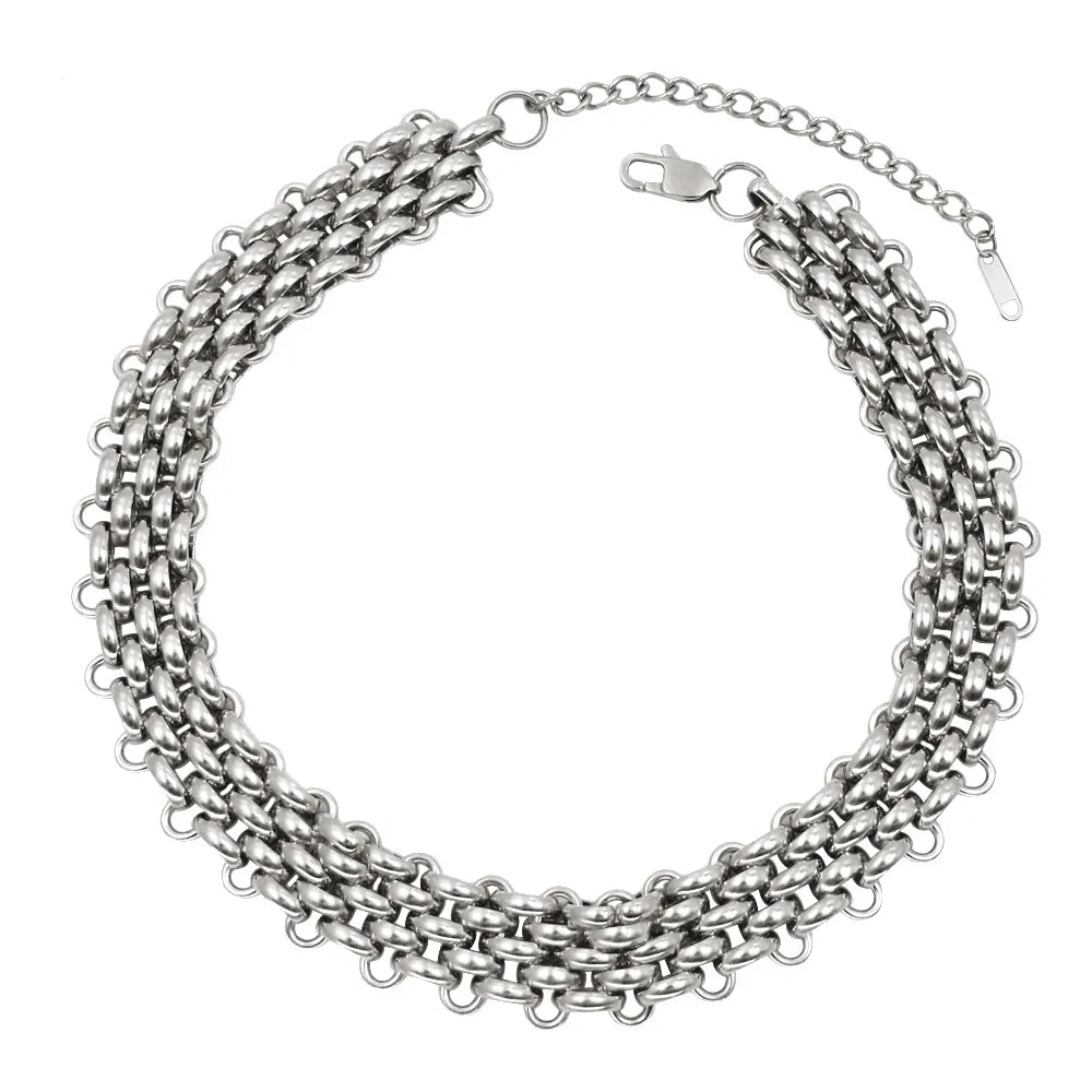 REBEL Hip Hop Fashion Jewelry Sets 18K Gold Stainless Steel Multilayer Woven Wide Chain Necklace and Bracelet Jewelry Sets for Women