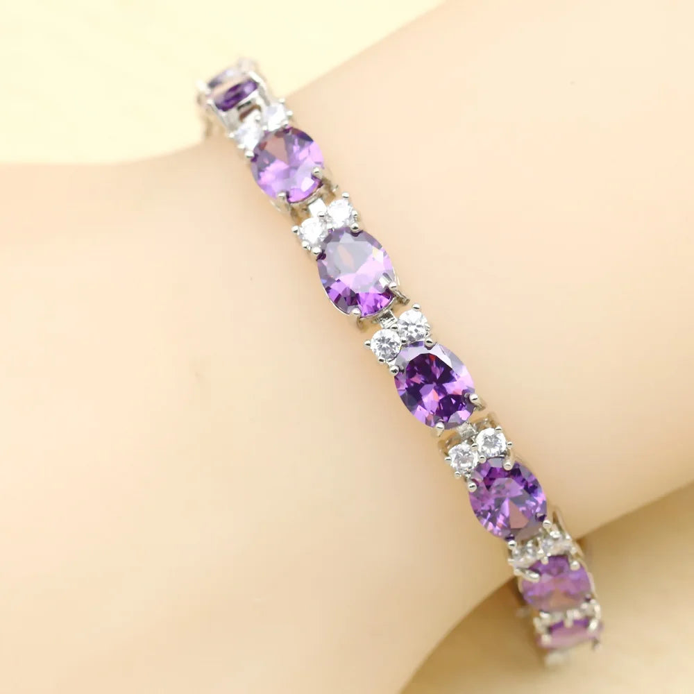XOTICA 2022 New Classic Purple Crystal Jewellery Sets for Women Zircon Open Ring Pendant Necklace Bracelet Earrings for Wedding Party