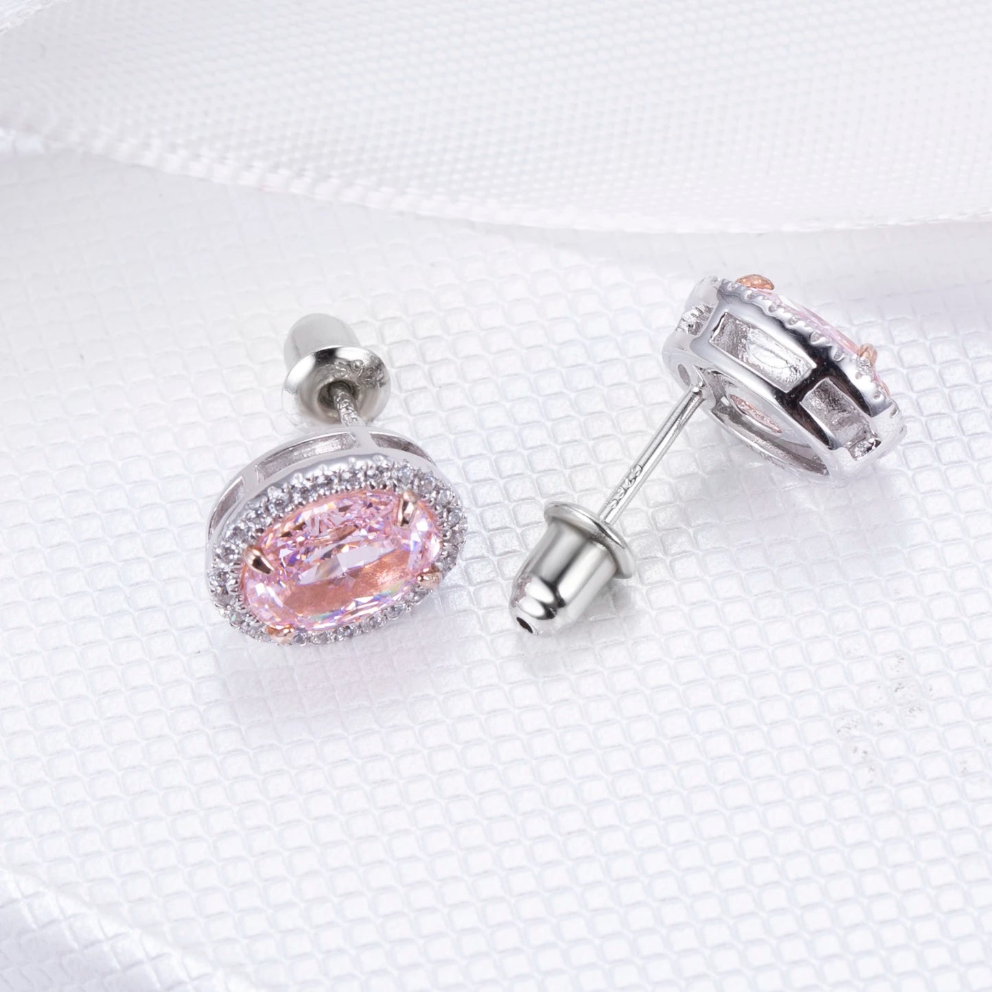 Messi Jewelry MSE-606  Oval Shape High Carbon Cubic Zirconia Pink  Earrings for Lover