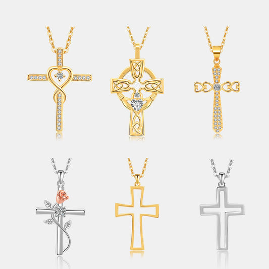 Fine Jewelry Cross Necklace Women Irish Celtic Claddagh Rose Silver 925 Gold Plated Hollow Cross Necklace for Women