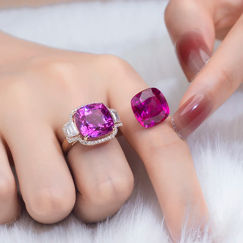 Messi Jewelry  MSR-805 14K Yellow Gold Lab Grown Pink Sapphire Gemstone Rings
