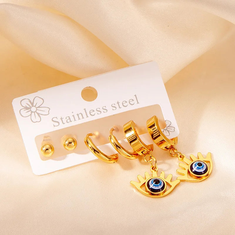 S&S 18K Gold Plated Eye & Heart Hoop Earring Set – Collection
