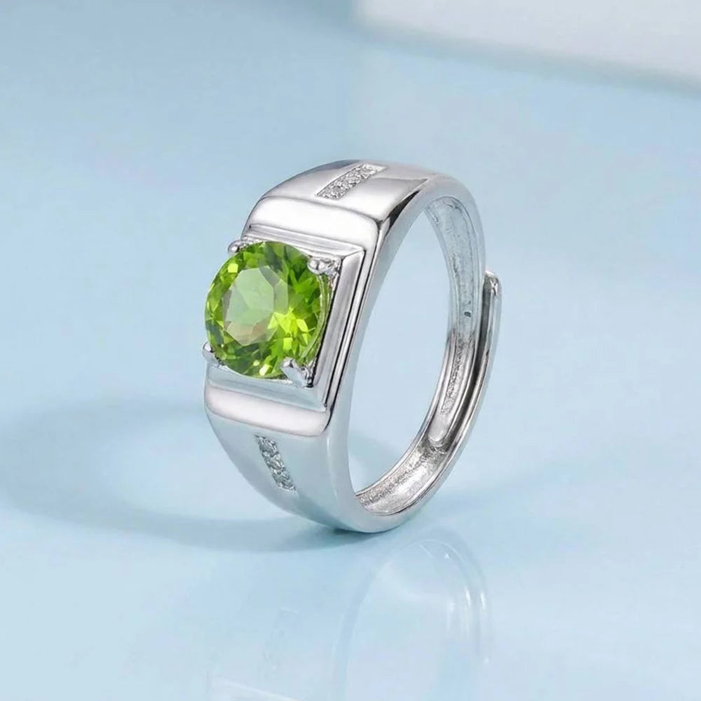 Men's Natural Peridot Ring in 925 Sterling Silver Big Green Stone Statement Band for Gents with Clarity Wholesale
