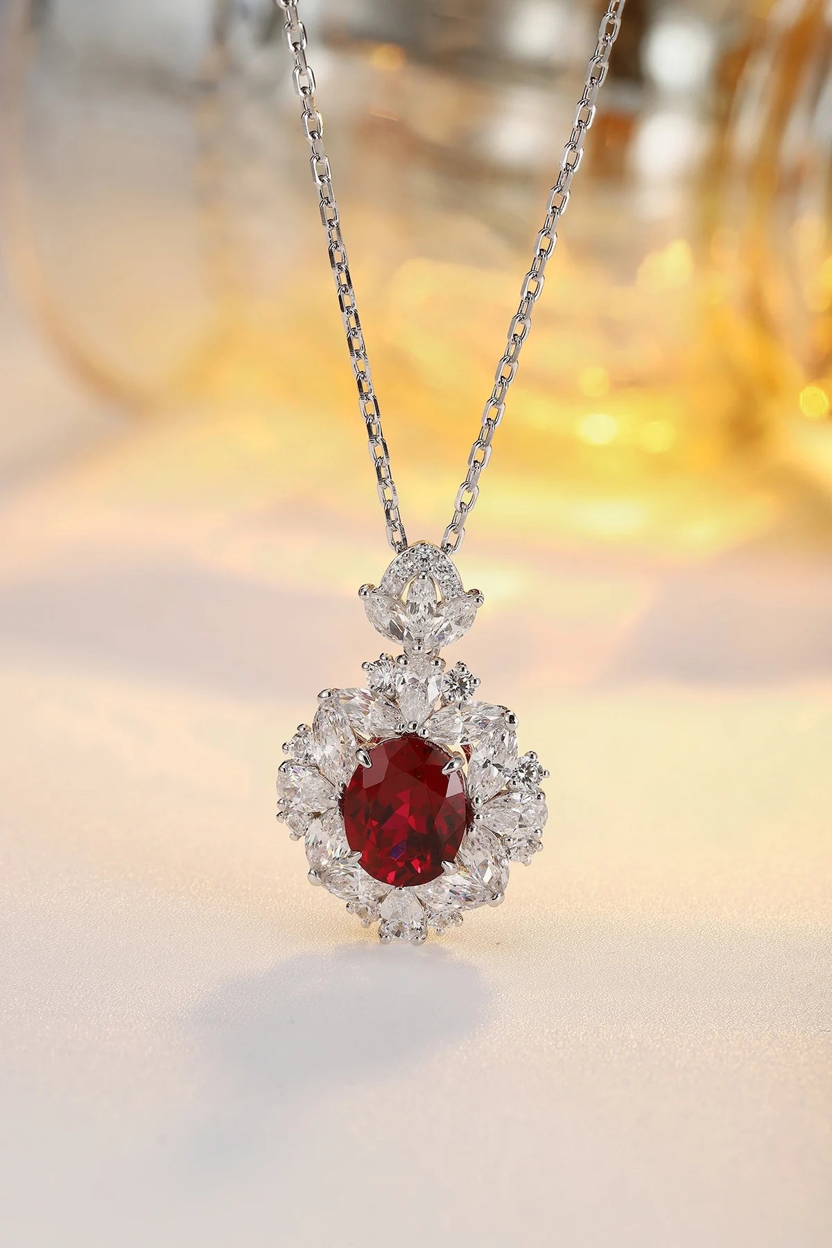 Gemfiori Anster 925 Sterling Silver High-quality Cultivated Ruby Necklace - Suitable for Parties or As a Gift