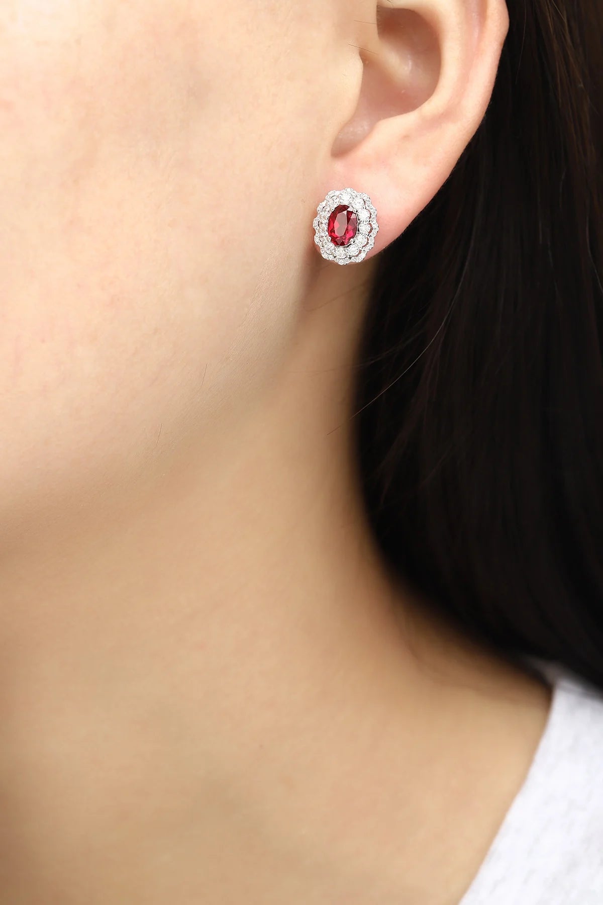 Gemfiori Custom Luxury Jewelry Pt950 Earrings 2ct Platinum Lab Grown Ruby Earrings Studs for Women Engagement Wedding Anti-allergic