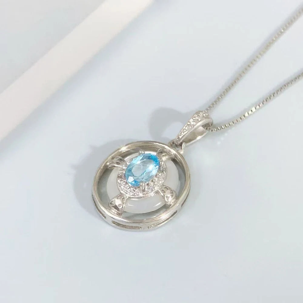 Gioiellieri Natural Gemstone Swiss Blue Topaz Pendant with 925 Silver for Women December Birthstone Fine Jewelry Elegant Anniversary Best