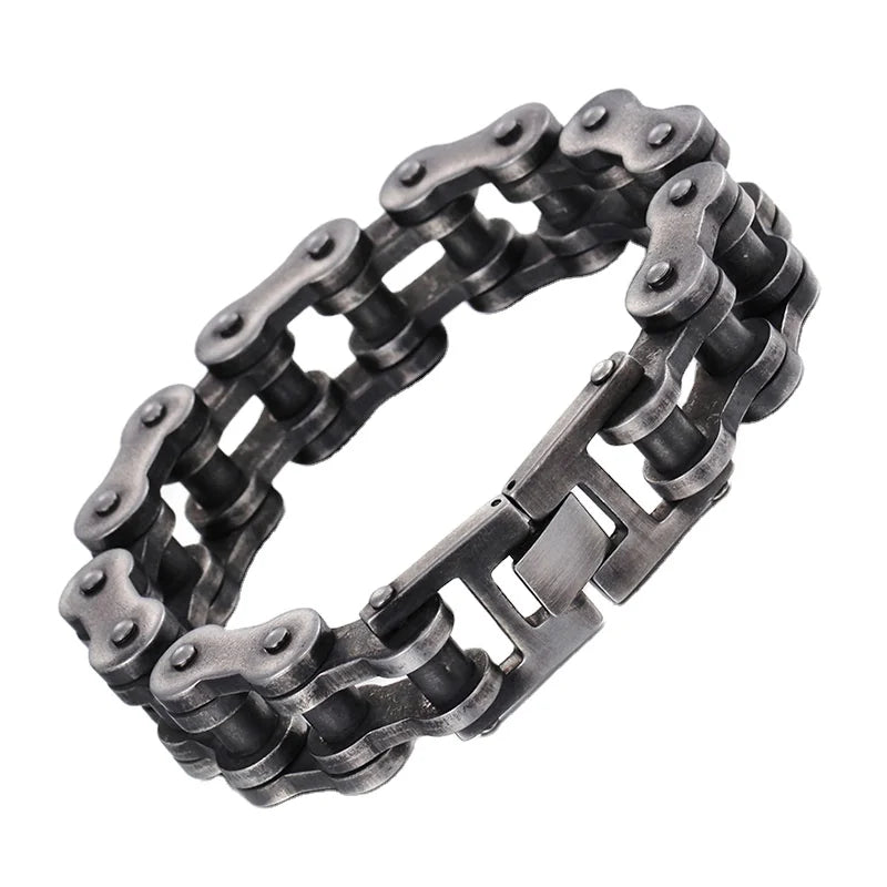 VIKING Punk Biker Chain Bracelet – Black Stainless Steel